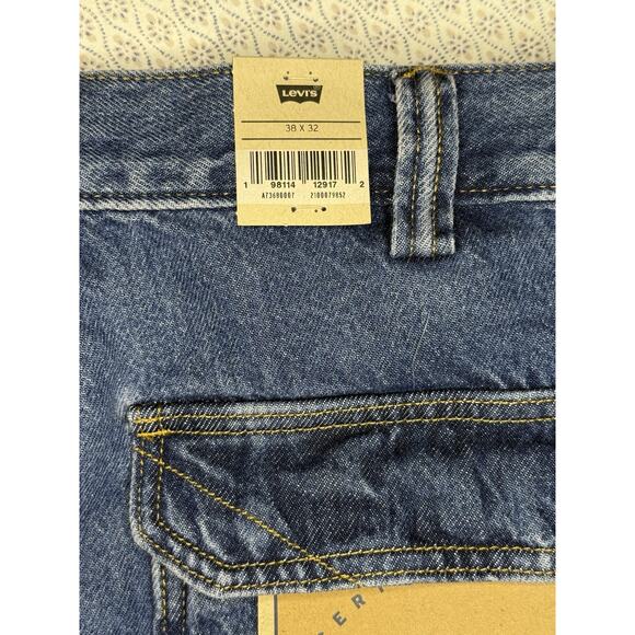 LEVI'S Jeans Mens 38x32 Blue Denim Loose Cargo Pants Baggy Fit Workwear NEW - Picture 7 of 11